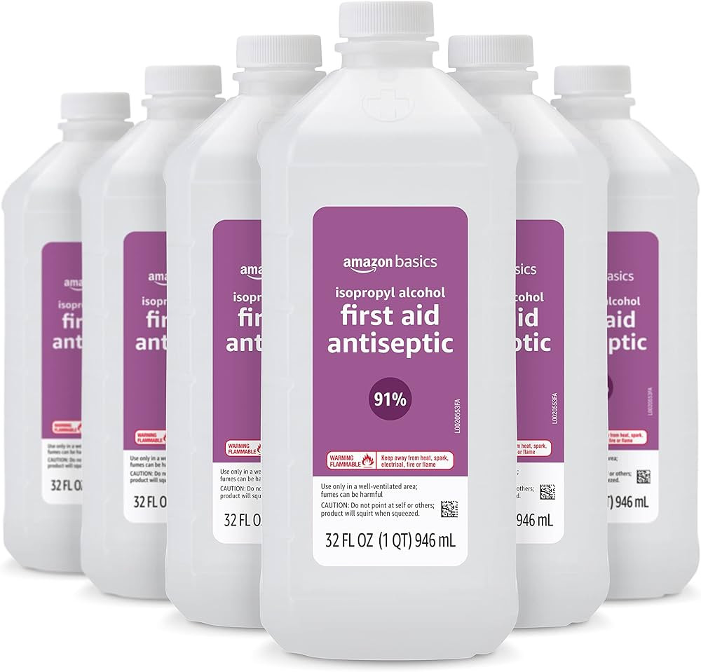 Amazon Basics 91% Isopropyl Alcohol First Aid Antiseptic Liquid, Unflavored, 32 Fl Oz (Pack of 6)... | Amazon (US)