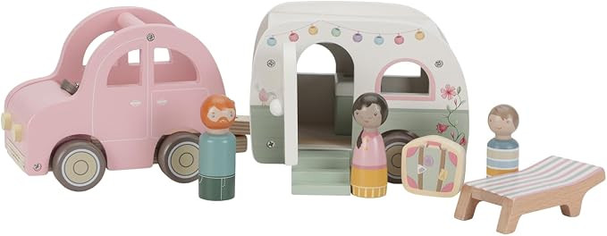 Little Dutch 8022 FSC Wooden Car with Caravan, Toy Figures and Accessories, 10-Piece Set, Pink | Amazon (UK)