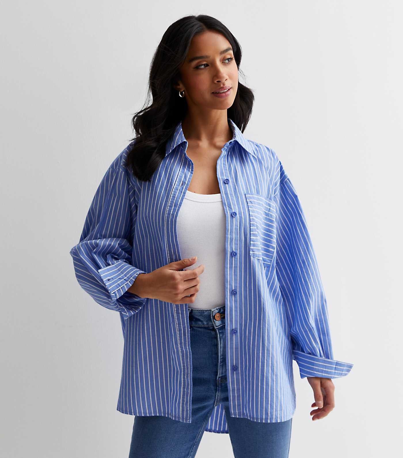 Petite Blue Stripe Poplin Long Sleeve Shirt | New Look | New Look (UK)