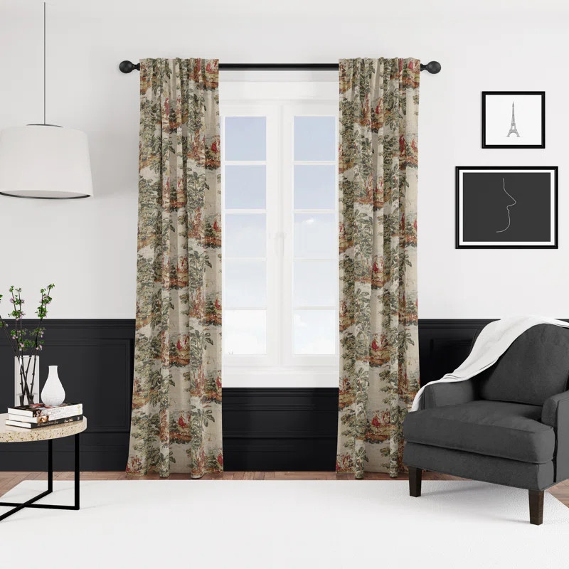 French Countryside Linen Blend Toile Room Darkening Rod Pocket Single Curtain Panel | Wayfair North America