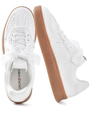 JACKSHIBO Women's Ribbon Lace-Up Fashion Sneakers Arch Support Gum Sole Tennis Walking Shoes with... | Amazon (US)