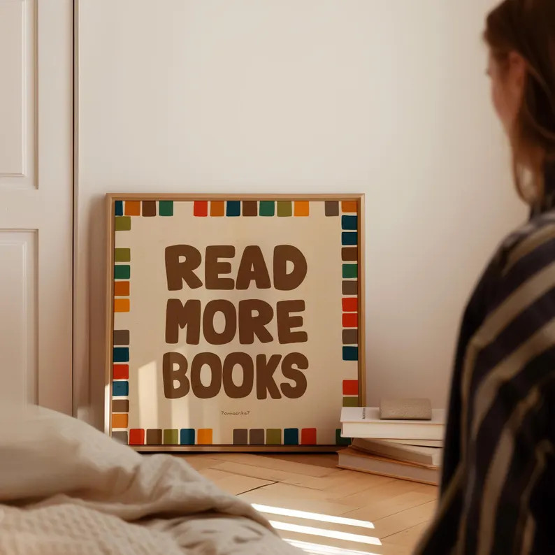 Read More Books Print - Library Decor, Book Lover Print, Bedroom Wall Art, Reading Poster, Retro ... | Etsy (US)