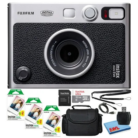 Fujifilm Instax Mini EVO Hybrid Instant Film Camera (Black) (16745183) Bundle with 60 Instant Film Sheets + 32GB Memory Card + Small Padded Case + SD Card Reader + MicroFiber Cleaning Cloth | Walmart (US)