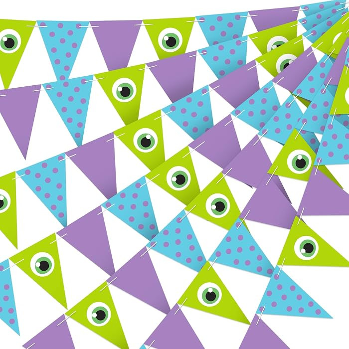 JarThenaAMCS 5Pcs Cartoon Monster Triangle Banner Green Purple Blue Paper Pennant Garland Cute Bu... | Amazon (US)