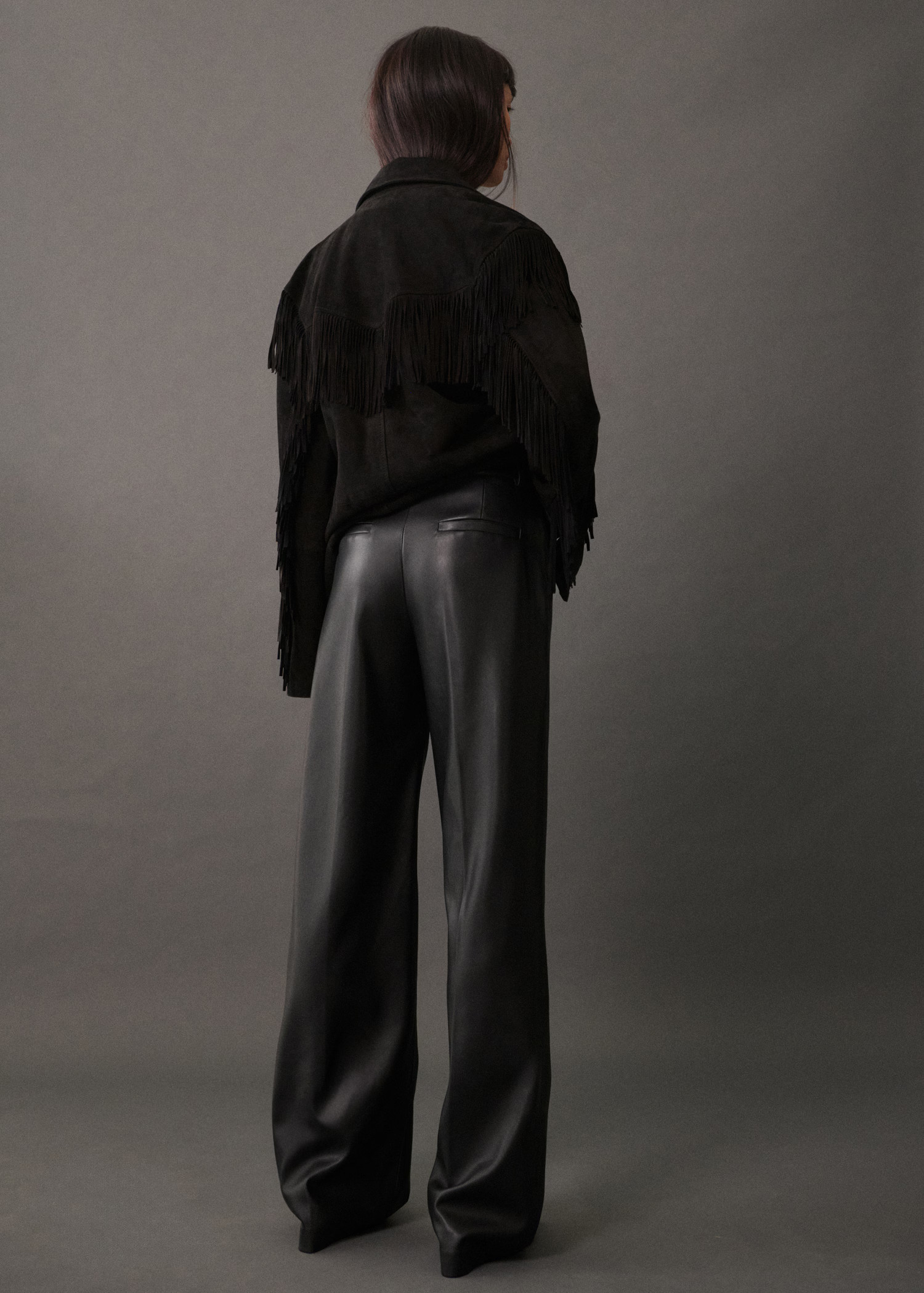 Wideleg leather-effect trousers | MANGO (UK)