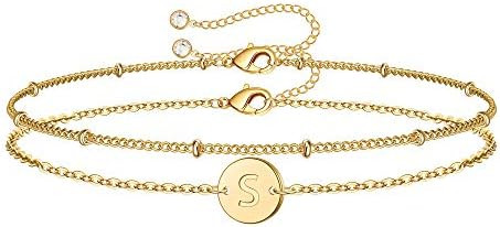 MONOZO Gold Initial Bracelets for Women Teen Girls - Dainty 14K Gold Plated Layered Beaded Letter... | Amazon (US)