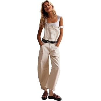 Ladyful Women's Denim Overall Casual Straight Wide Leg Bib Jeans Overall Adjustable Straps Denim ... | Amazon (US)