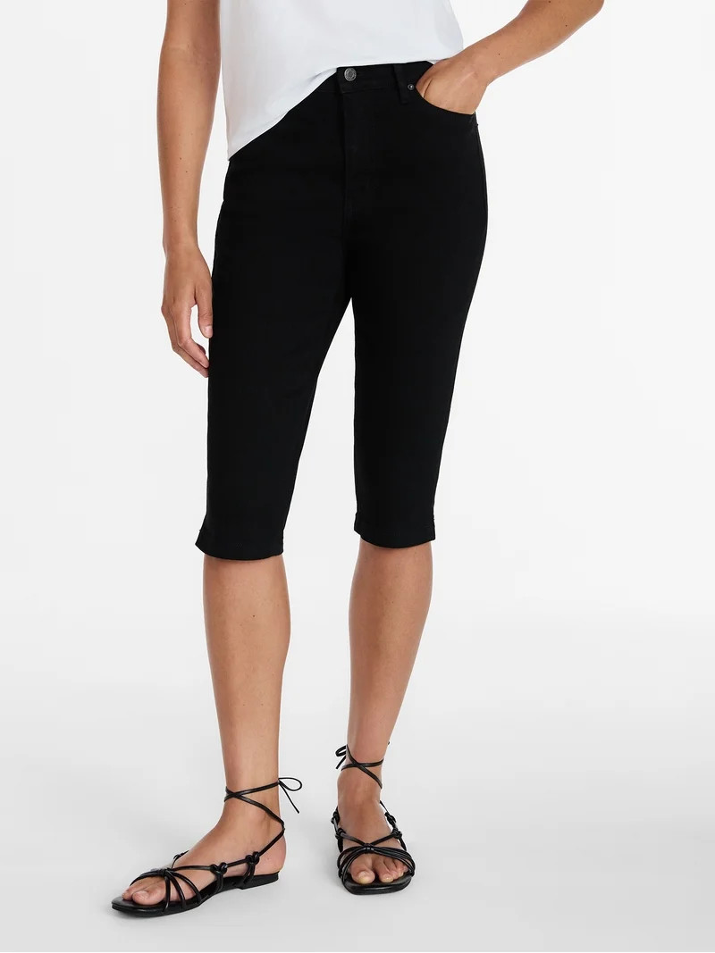 Time and Tru Women's Mid Rise Stretch Denim Capri Pants, 16.5" Inseam, Sizes 0-20 | Walmart (US)