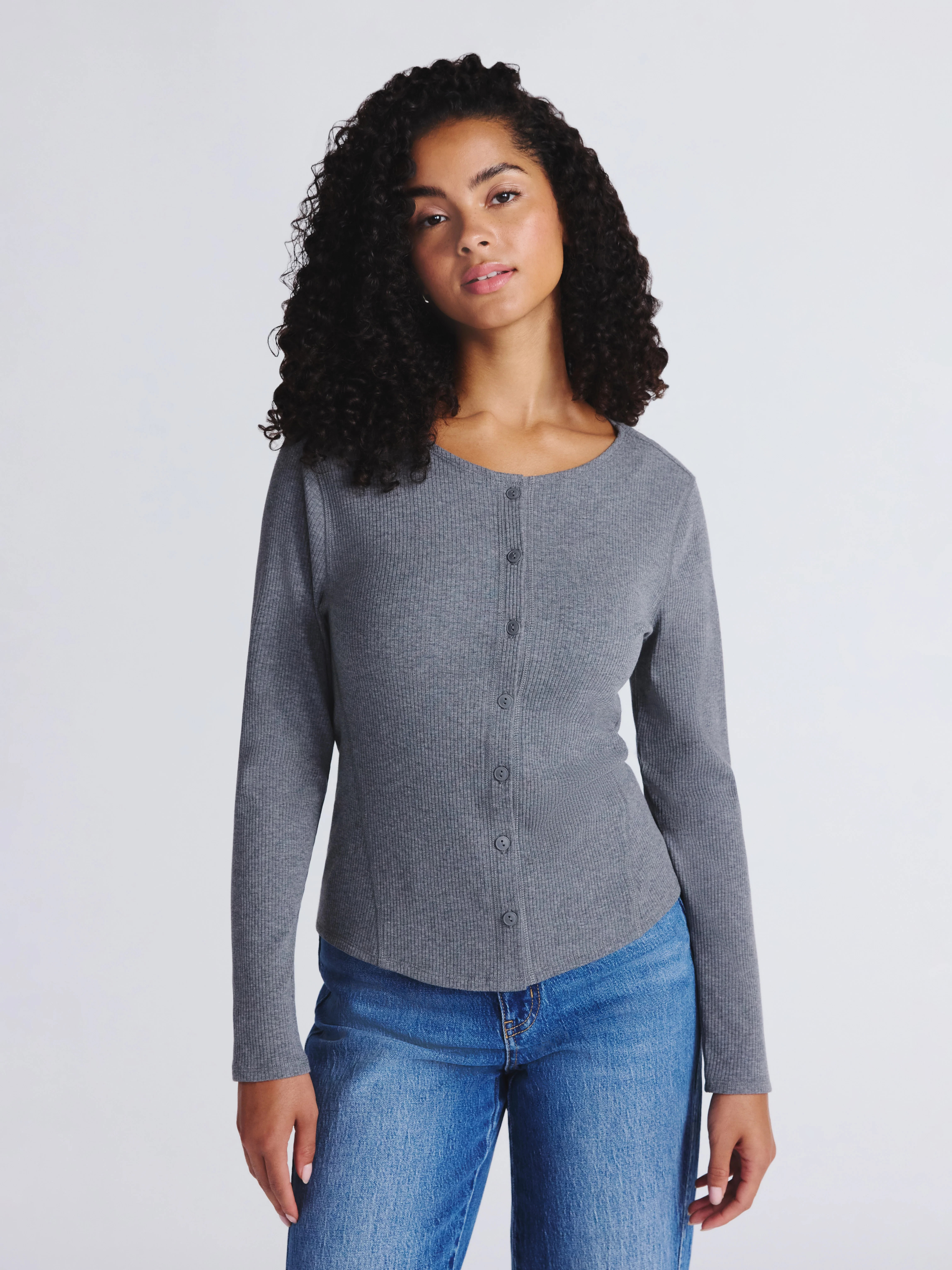 Time and Tru Women's Ribbed Knit Button Front Top, Sizes XS-XXXL | Walmart (US)
