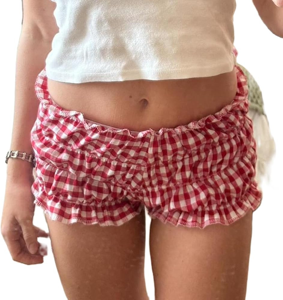 Argeousgor Women's Y2K Lounge Shorts Gingham Boxer Shorts Cute Soft Elastic Low Waist Boxers Plai... | Amazon (US)