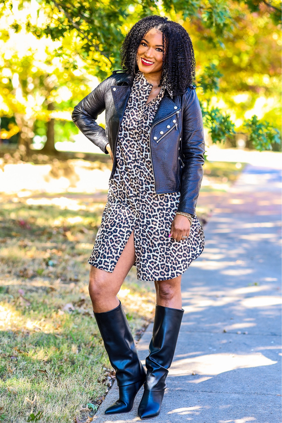 Feeling pretty wild about fall in my animal print shirt dress! #shirtdress #hm #motojacket

#LTKstyletip #LTKmidsize #LTKSeasonal