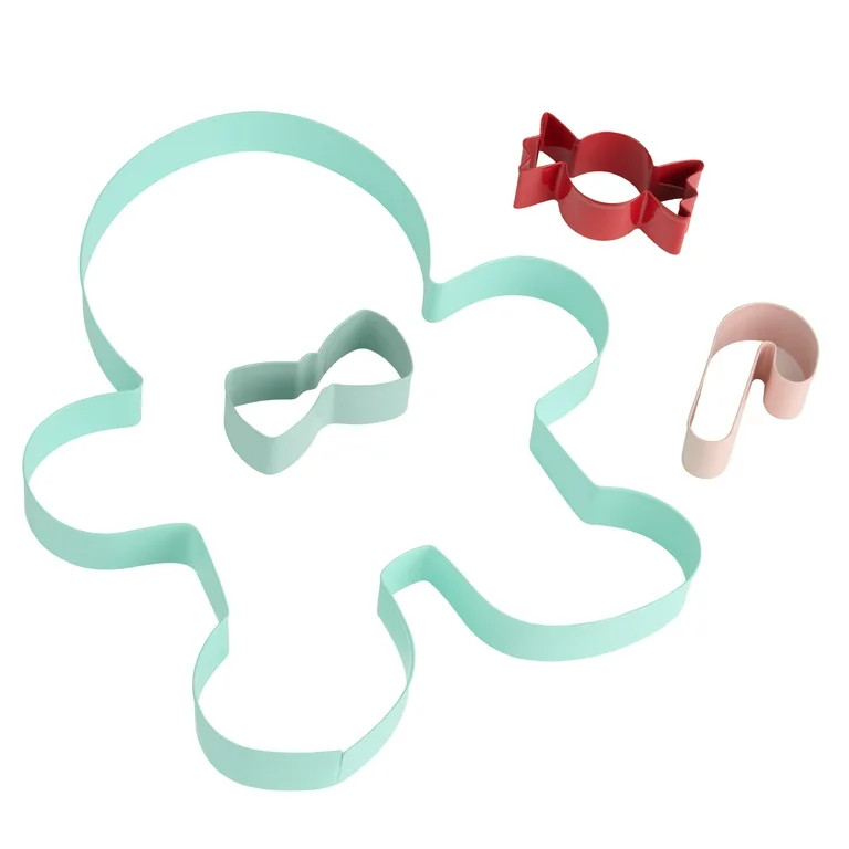 Holiday Time 4-Piece Cookie Cutters Gingerbread. Red, Green and Pink | Walmart (US)