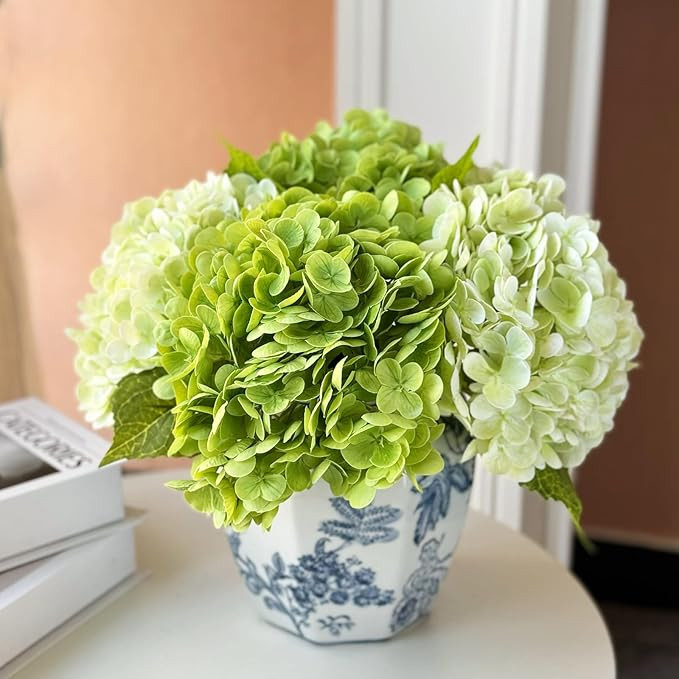YalzoneMet Hydrangea Artificial Flower Natural Lifelike Real 21inch Latex Long Stem 2 Light Green... | Amazon (US)