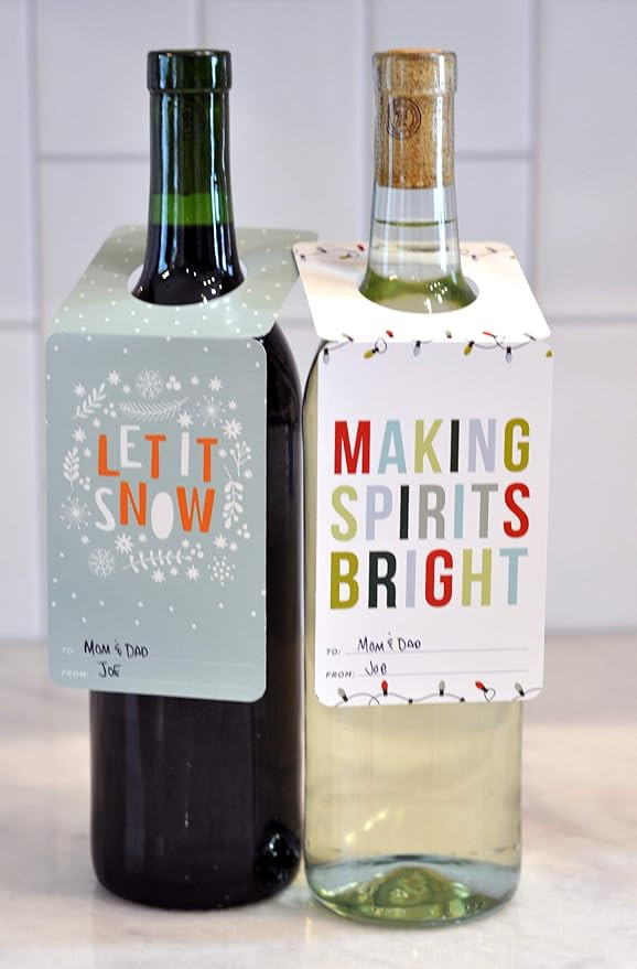 Christmas Wine Bottle Gift Tags for Holiday Celebration and Events. Set of 12 Reversible Bottle H... | Amazon (US)