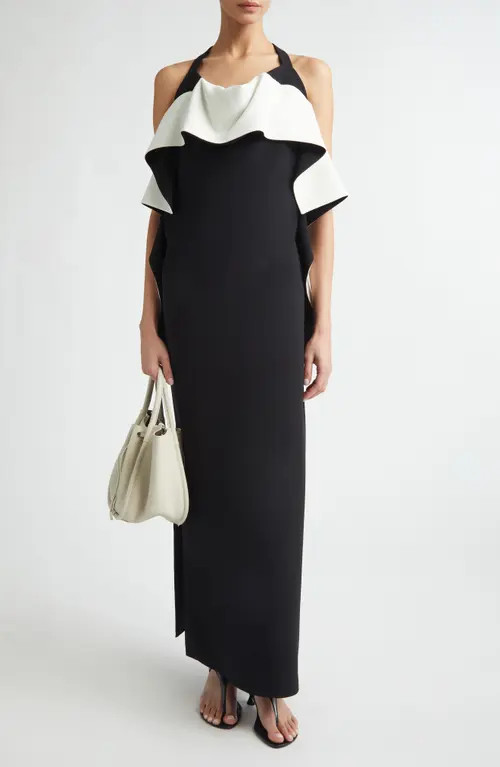 Proenza Schouler Sanna Ruffle Matte Double Crepe Gown in Black/ivory at Nordstrom, Size 8 | Nordstrom