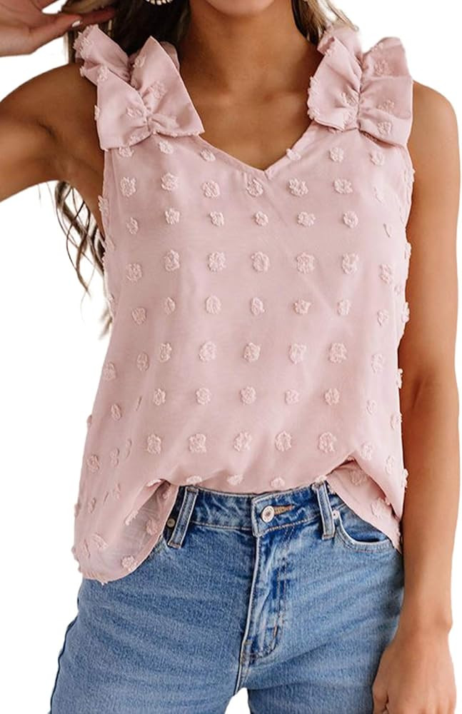Sidefeel Women Tie Shoulder Frill Smocked Crop Tank Top Strap Vest | Amazon (US)