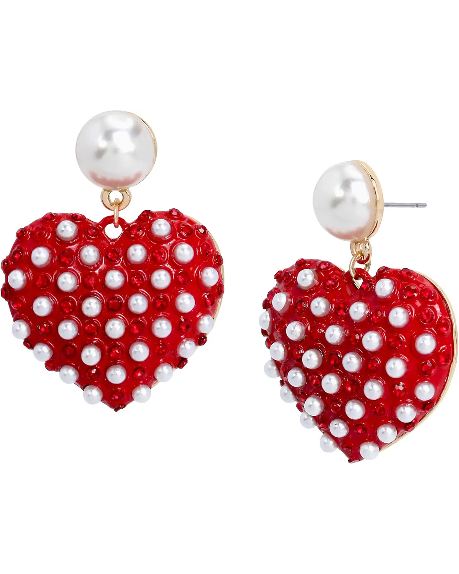 Betsey Johnson Pearl Heart Drop Earrings, | Zappos