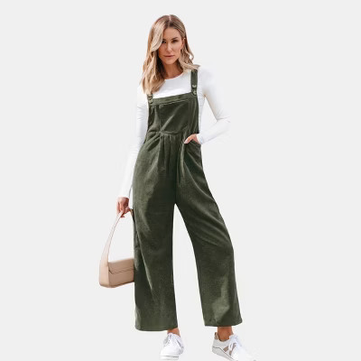 Women's Jumpsuit Corduroy Wide-Leg Overalls - Cupshe-L-Green | Target