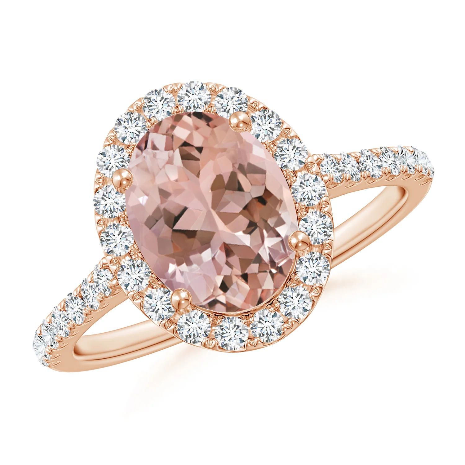 Double Claw-Set Oval Morganite Halo Ring with Diamonds | Angara