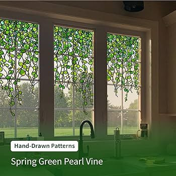 Original Hand Drawn Faux Stained Glass Window Hanging Clings，Double Sided See Through Green Win... | Amazon (US)