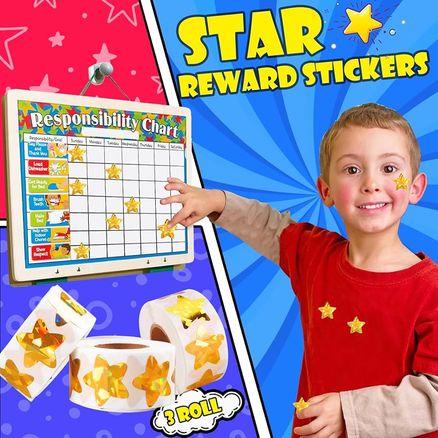 1500 PCS Holographic Gold Star Stickers for Kids Reward, Self Adhesive Sparkly Foil Star Stickers... | Amazon (US)