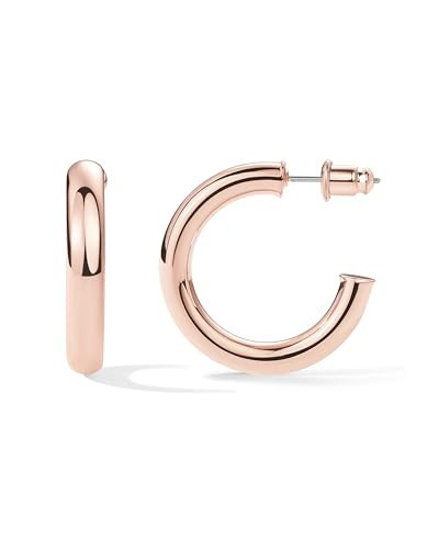 PAVOI 14K Rose Gold Plated Lightweight Chunky Open Hoops | Gold Hoop Earrings for Women | 30mm Thick Infinity Gold Hoops Women Earrings | Amazon (US)