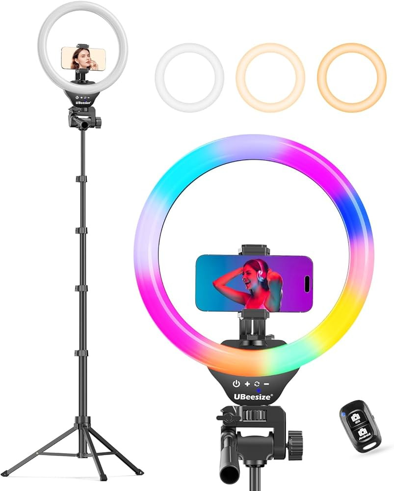 UBeesize 12'' RGB Selfie Ring Light with 62’’ Tripod Stand for Video Recording＆Live Streami... | Amazon (US)