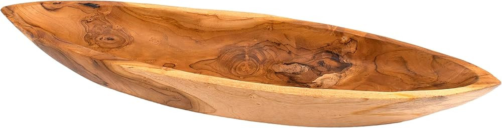 ANDALUCA Hand Carved Teak Wood Canoe Bowl for Potpourri, Entryway, Tabletops, Kitchen, Fruit, Key... | Amazon (US)