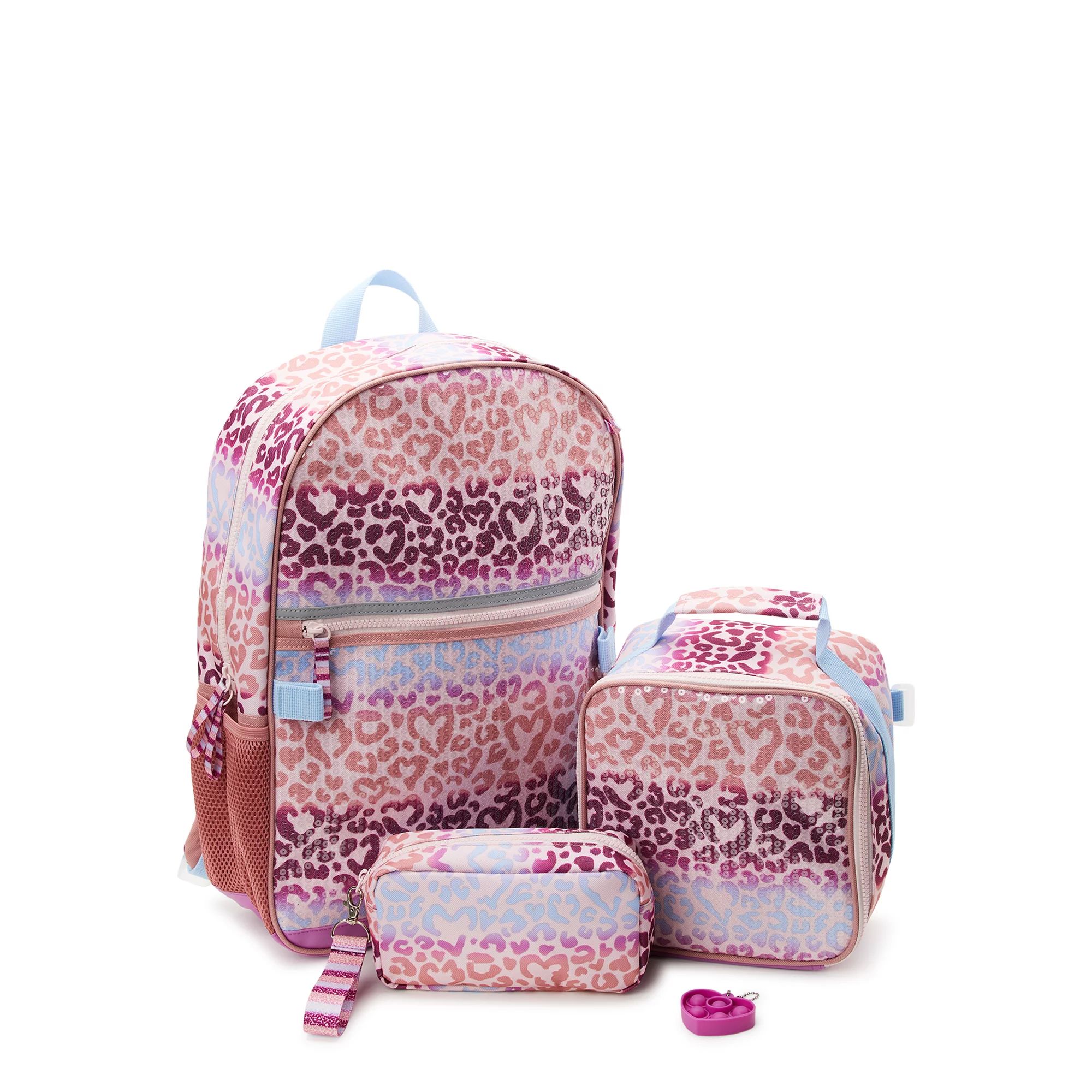 Wonder Nation Kids 17" Laptop Backpack and Lunch Tote Set, 4-Piece, Leopard Print Coral Castle | Walmart (US)