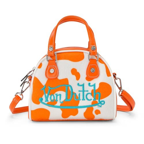 Von Dutch Womens Cow Print Bowling Bag Purse - Stylish Women's Handbag with Adjustable Strap, Spacious Interior, and Vegan Faux Fur (Orange) | Amazon (US)