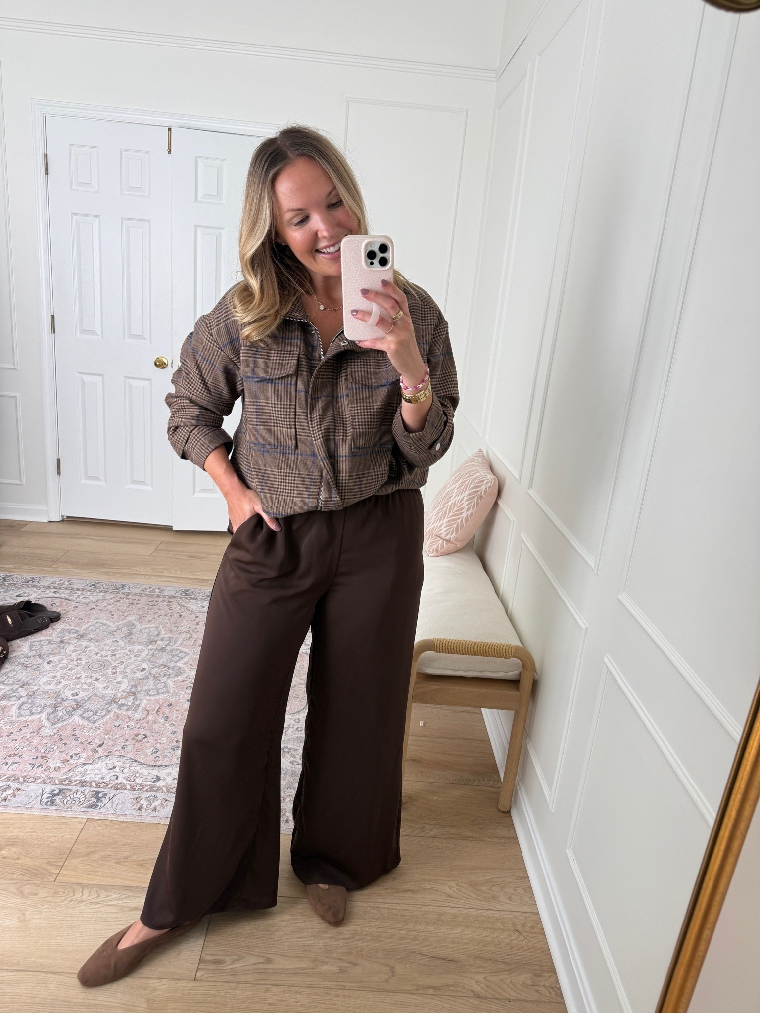 Plaid jacket with the viral target pants! On sale with target circle week! Wearing med top and large / size 10 in pants