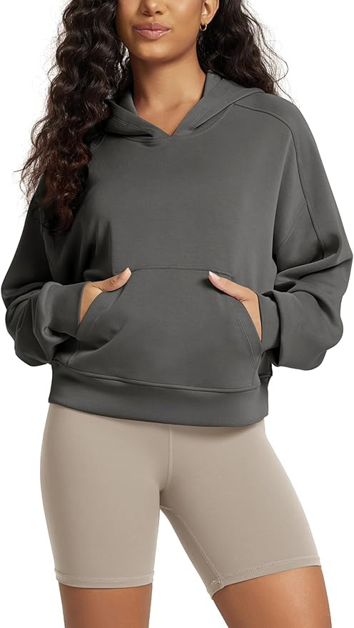 ODODOS Modal Soft Long Sleeve Cropped Hoodie for Women Oversized Pullover Sweatshirts with Pocket | Amazon (US)