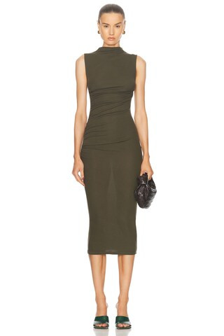 Enza Costa Silk Knit Sleeveless Twist Midi Dress in Army Green | FWRD | FWRD 