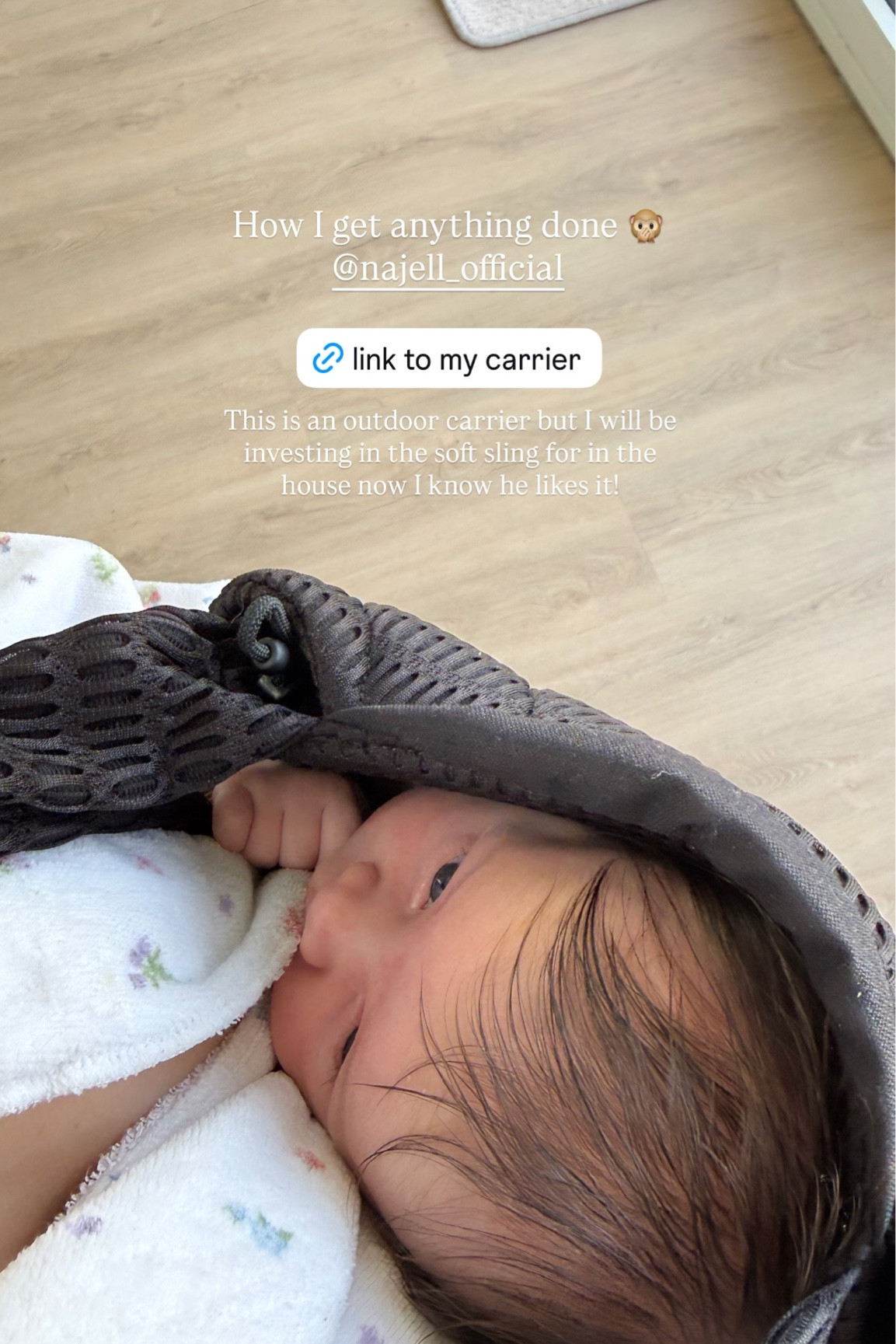 How I get anything done 🙊
@najell_official  This is an outdoor carrier but I will be investing in the soft sling for in the house now I know he likes it!

#LTKmaternity #LTKbaby #LTKfamily