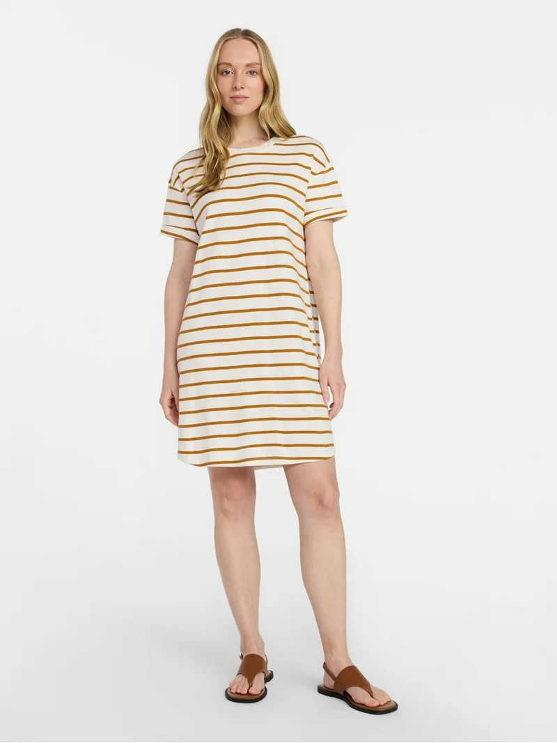 Time and Tru Women's Cotton T-Shirt Dress with Short Sleeves, Sizes XS-XXXL | Walmart (US)