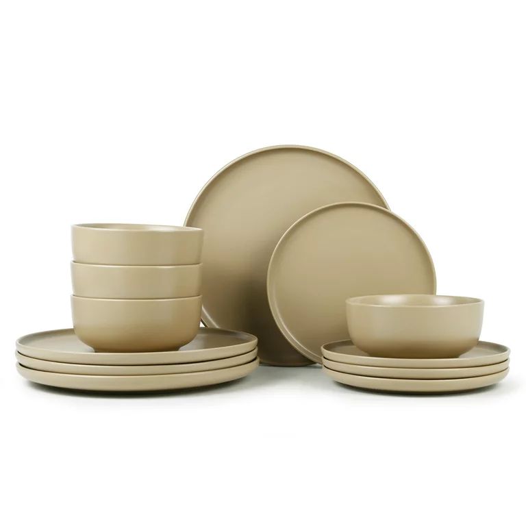 Mainstays Alessandra Brown 12-Piece Stoneware Dinnerware Set | Walmart (US)