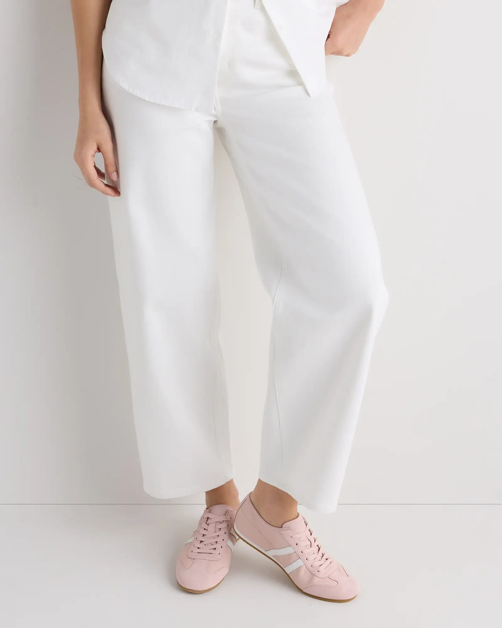 Italian Leather & Suede Low Profile Sneaker in Shell Pink | Quince