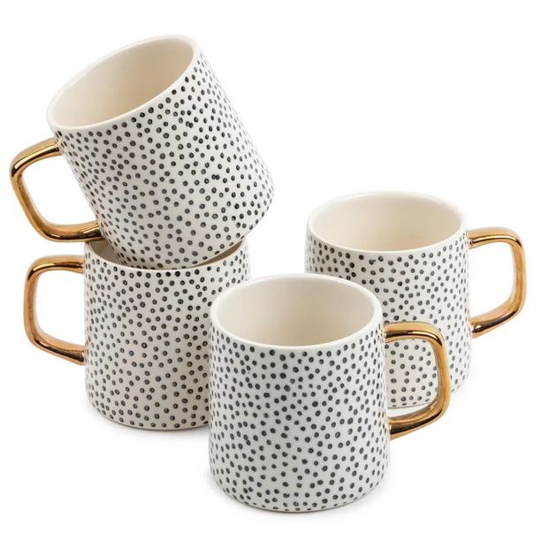 Thyme & Table Drinkware Black & White Dot Stoneware 15oz Mugs, 4 Pack - Walmart.com | Walmart (US)