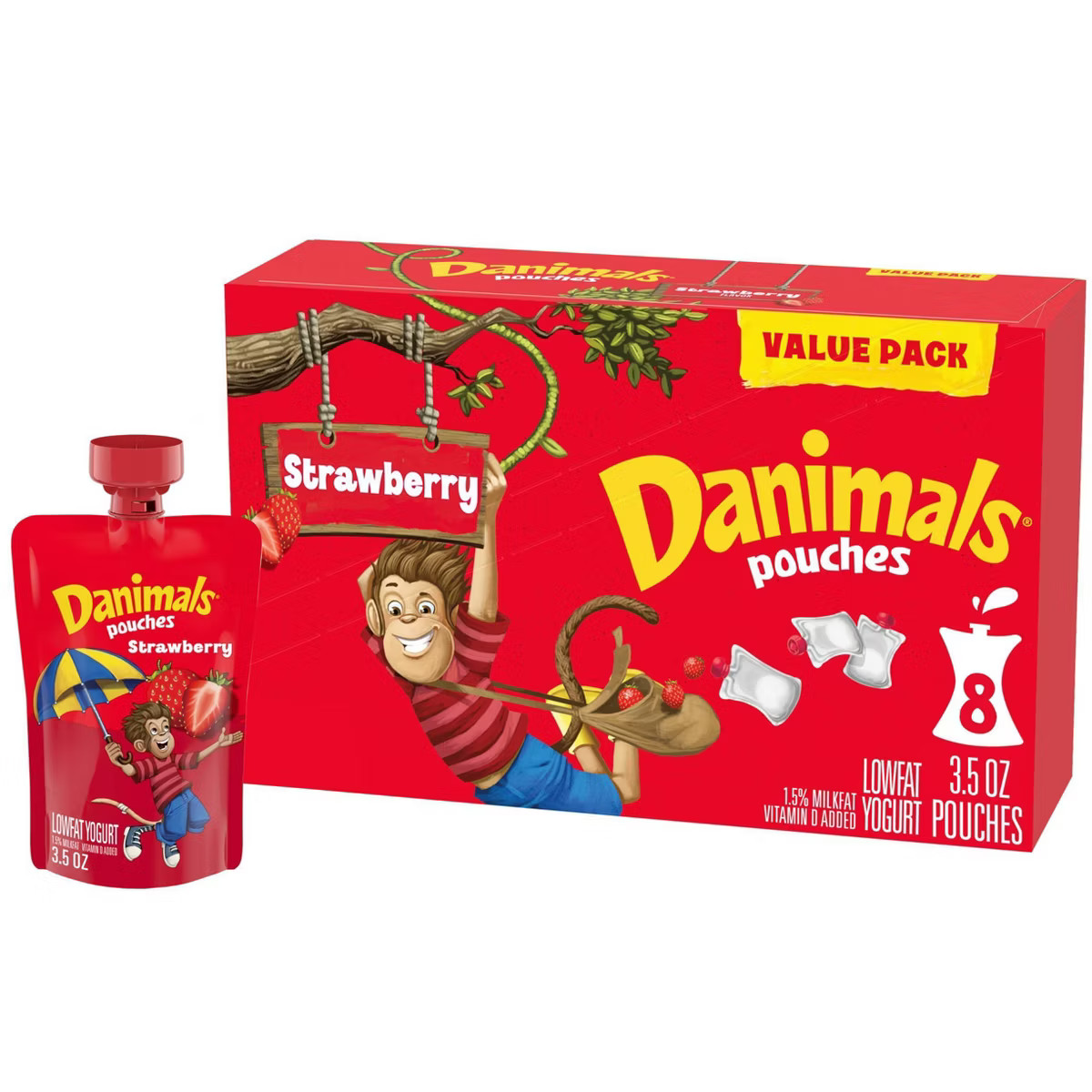 Danimals Strawberry Kids' Squeezable Yogurt - 8ct/3.5oz Pouches | Target