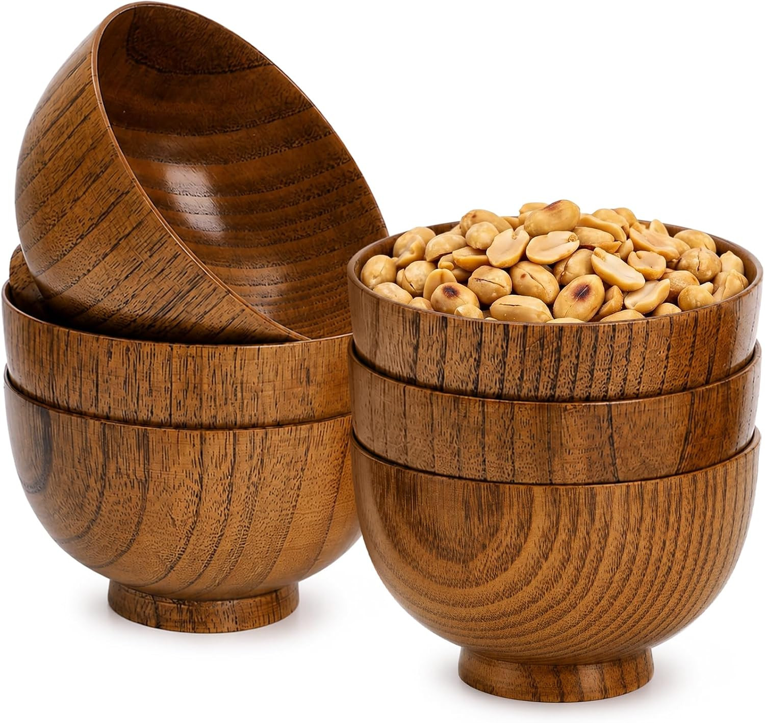 Hiceeden 6 Pcs Small Wooden Bowls, 4.5 x 2.6 Inch Natural Wood Snack Bowl Set, 10 oz Soup Serving Bowl for Dessert, Salad, Rice, Sauce, Charcuterie, Handmade Japanese Style Decor Gift | Amazon (US)