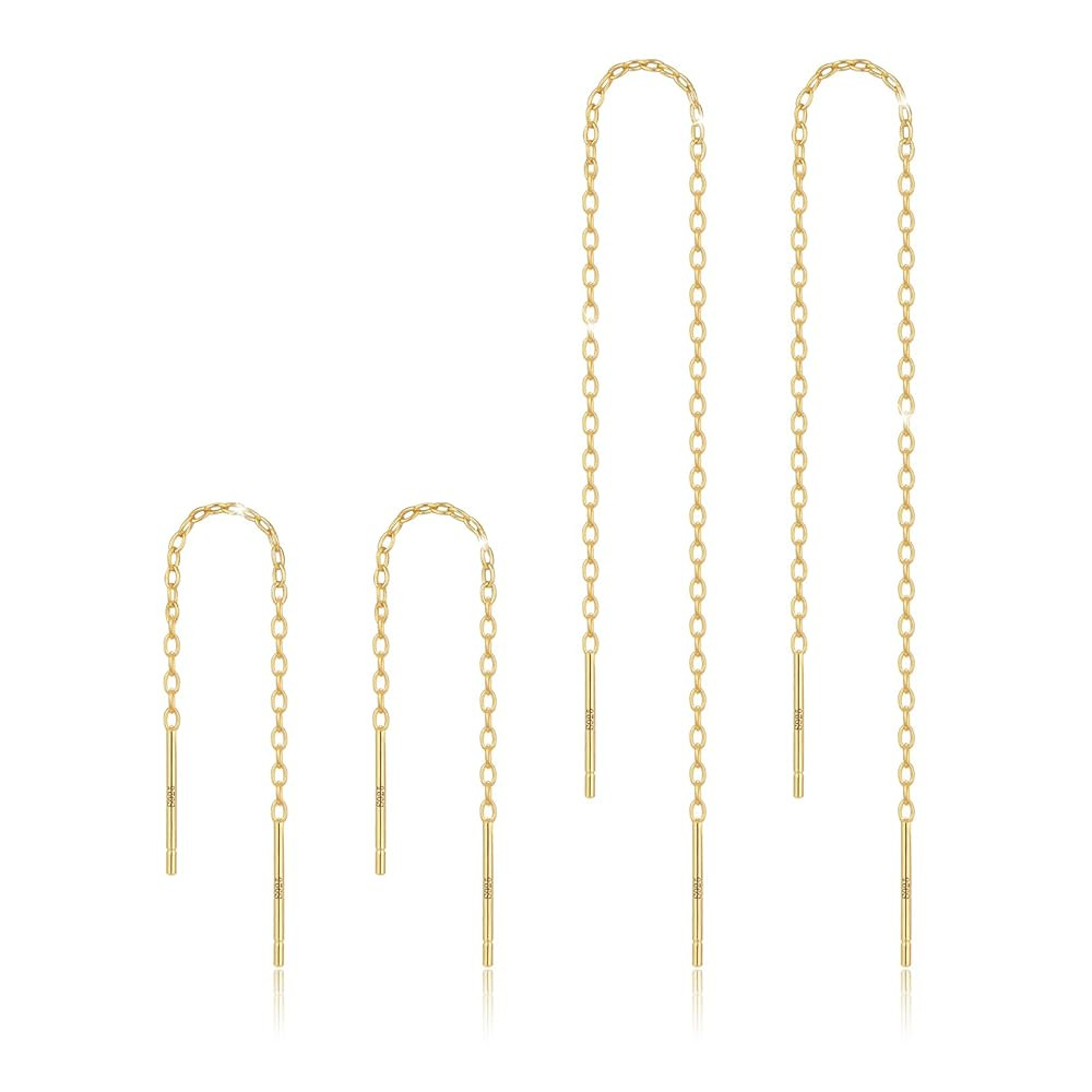 Sterling Silver Threader Chain Earrings Dangle Gold Plated,Hypoallergenic and Lightweight Dainty ... | Amazon (US)