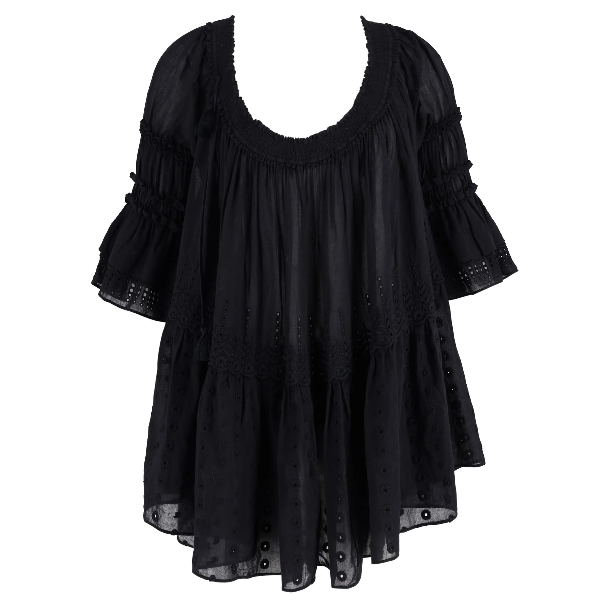 Chloé Loose Ruffle Embellished Blouse in Black Cotton | Shop Simon