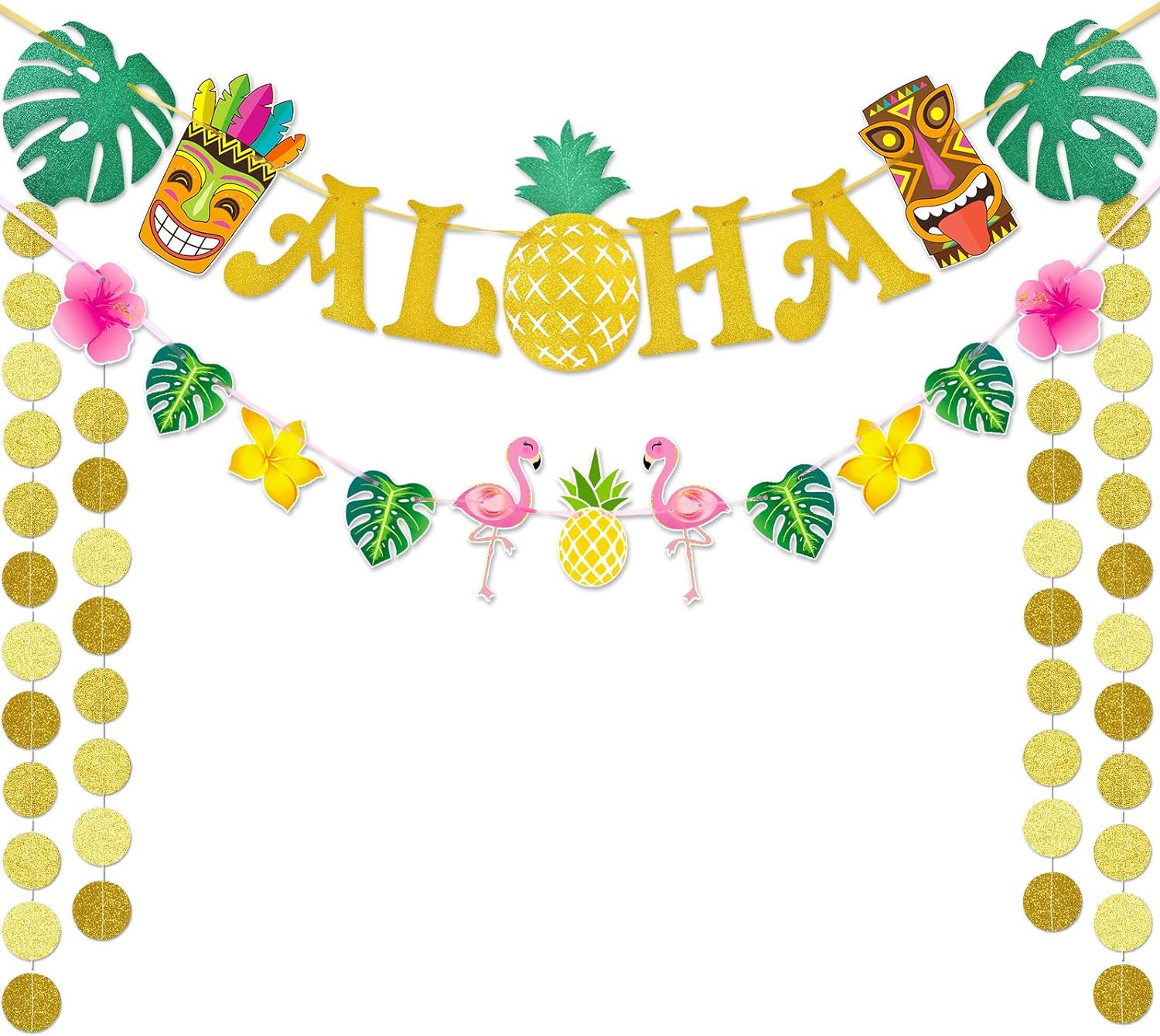 WERNNSAI Hawaiian Aloha Party Banner Decorations - Flamingo Pineapple Tiki Tropical Luau Party Su... | Amazon (US)