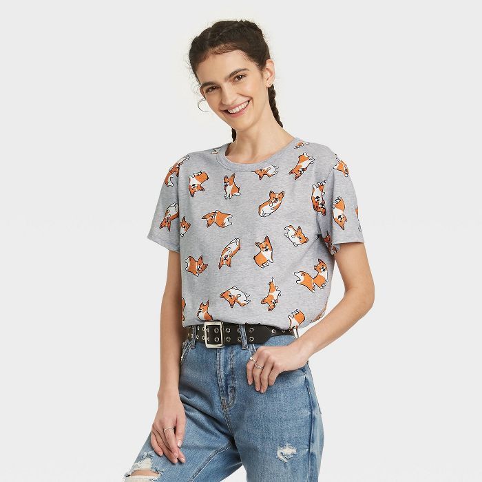 Women's Corgi Short Sleeve Graphic T-Shirt - Gray | Target