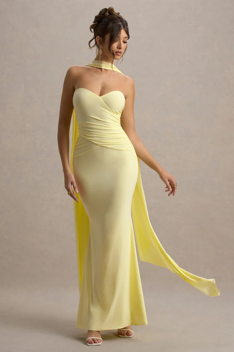 Rosabel  Lemon Sweetheart Maxi Dress With Sash | Club L London