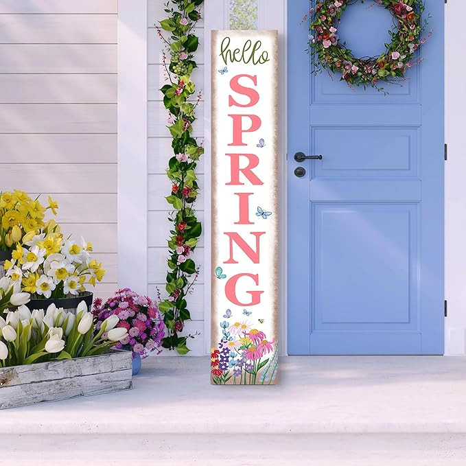 Hello Spring Porch Sign Watercolor Flowers Front Door Hanging Decorations Indoor Outdoor Wooden V... | Amazon (US)