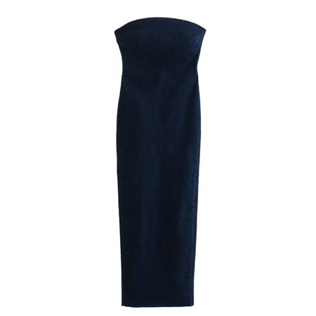 new summer women s European and American style tube top solid color mid-length denim dress for women-Dark Blue-S | Walmart (US)