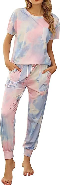 Jhsnjnr Womens Tie Dye Long Sleeve Pajamas Set Casual PJ Sets Long Nightwear Loungewear | Amazon (CA)