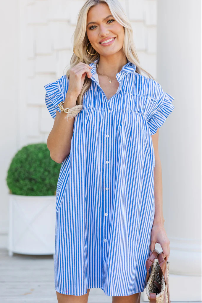 On The Way Blue & White Striped Shift Dress | The Mint Julep Boutique