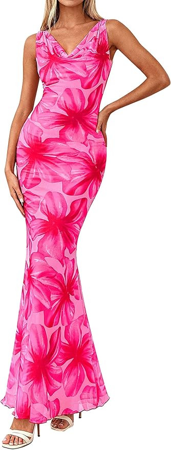 PRETTYGARDEN Women's Wedding Guest Dresses Summer 2026 Cowl Neck Sleeveless Bodycon Beach Vacatio... | Amazon (US)